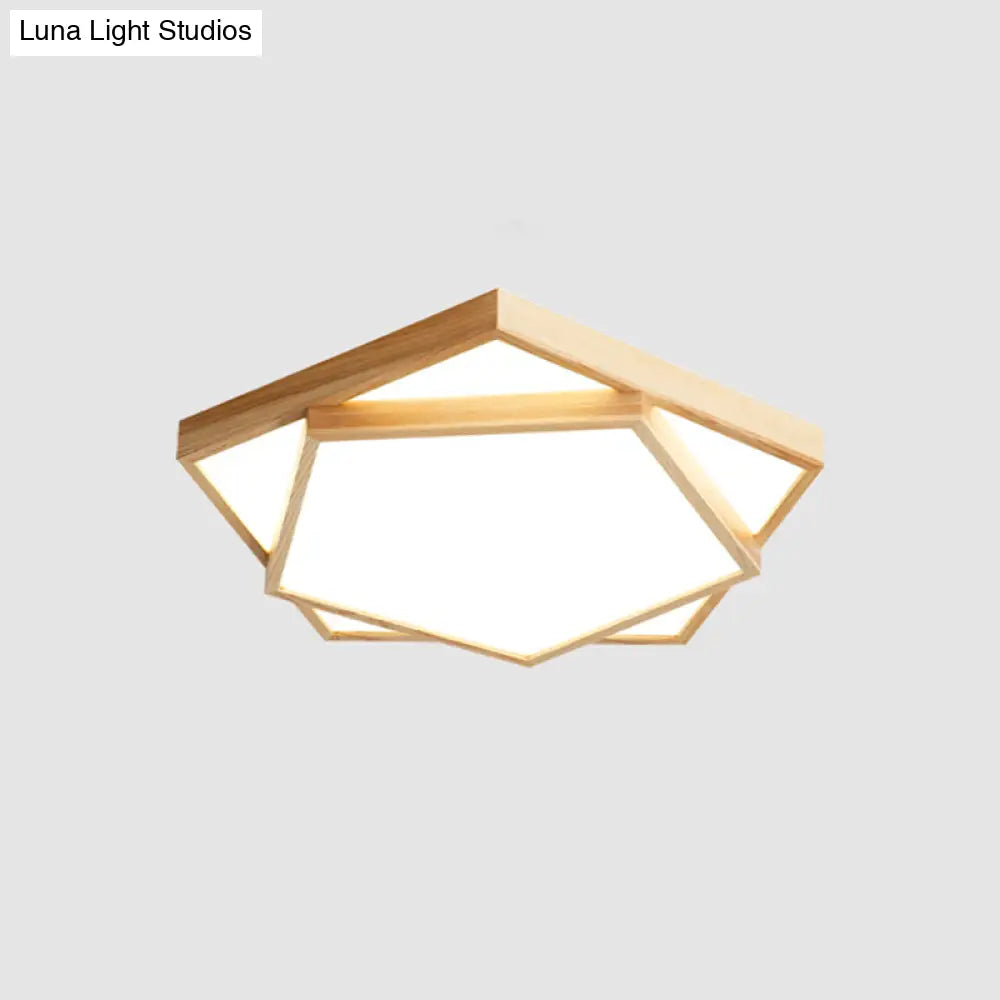 Nordic Led Wood 2-Tier Flush Light: Bedroom Ceiling Mounted Acrylic Lamp / 14