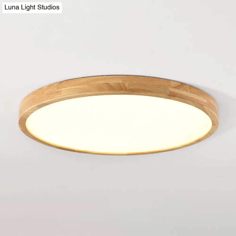 Nordic Led Wood Disc Flush Mount Light For Foyer
