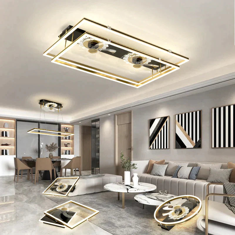 Nordic Light Luxury Fan Living Room Square Ceiling Lamp Simple Dining Room Bedroom Lamp Ceiling