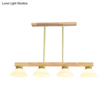 Nordic Linear Wood Hanging Light With 4 Heads And Opal Glass Shade In Gold/Black Finish