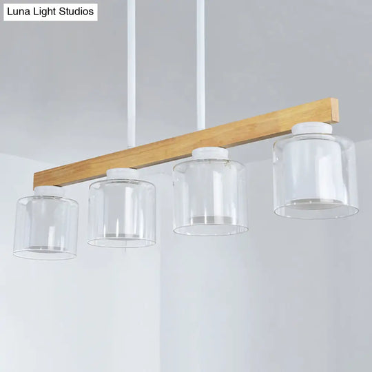Nordic Linear Wood Island Light With White Glass Shades - 3/4 Heads Dining Room Hanging Lamp 4 /