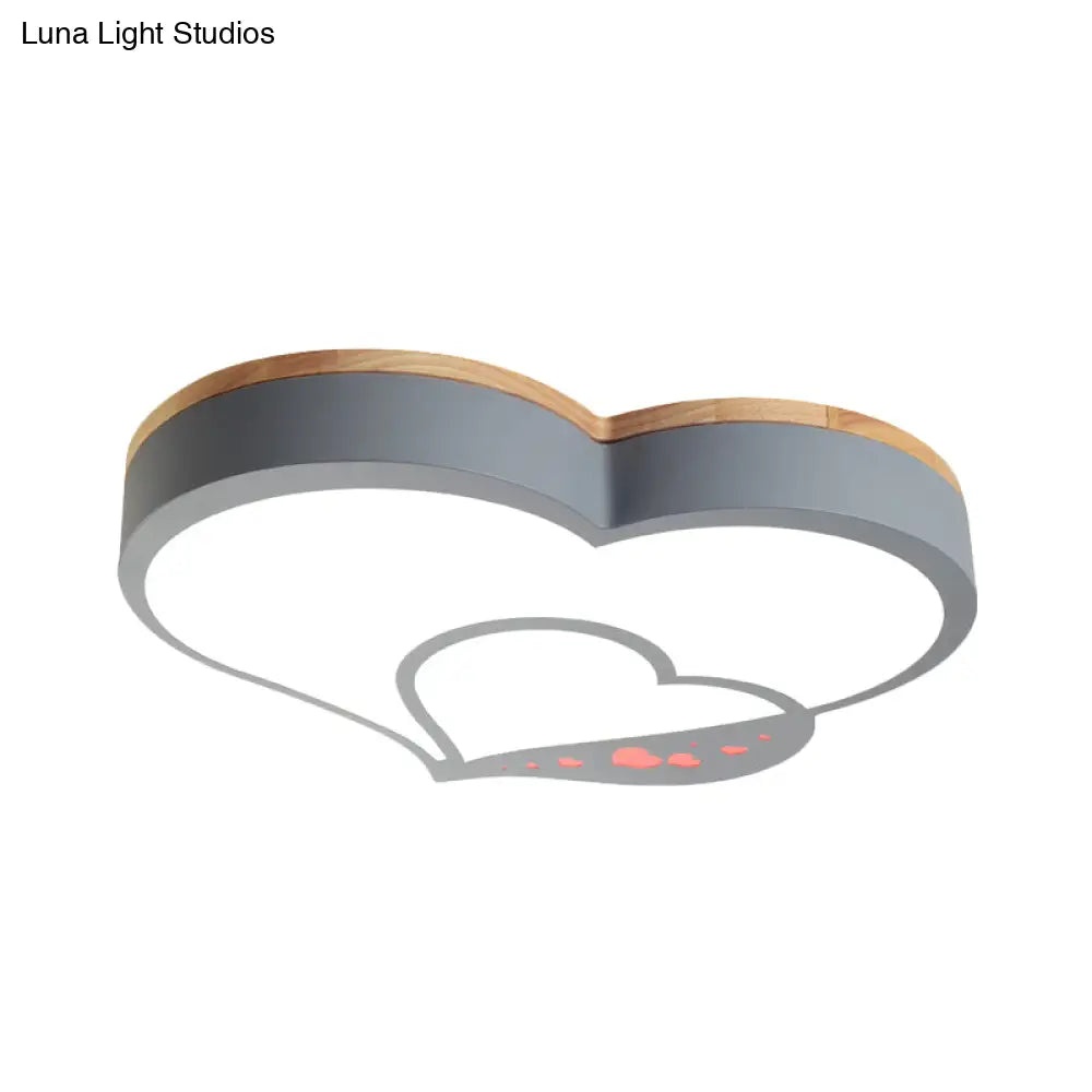 Nordic Love Shaped Led Flush Mount Ceiling Light For Kids Bedroom - Acrylic White/Grey/Green-Wood