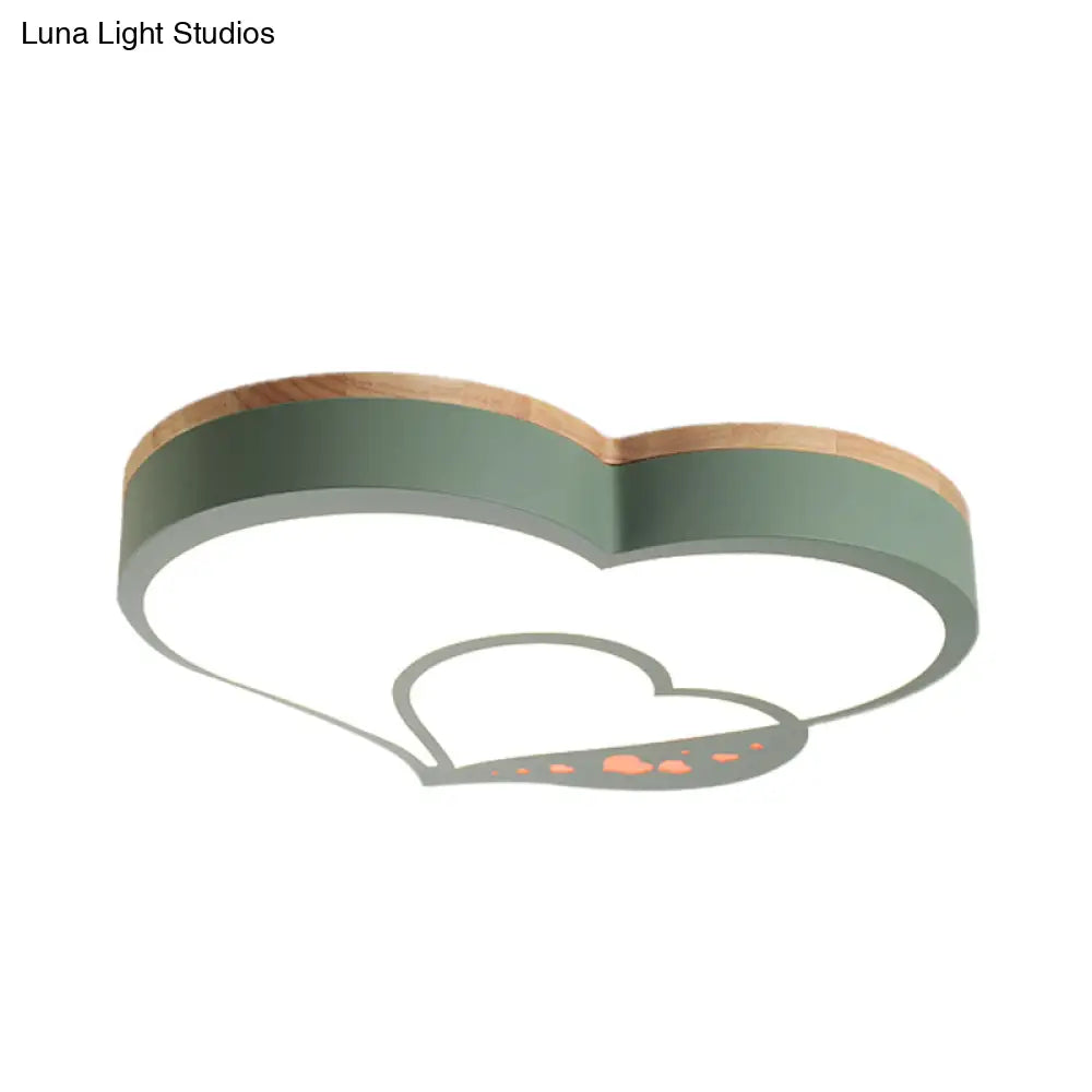 Nordic Love Shaped Led Flush Mount Ceiling Light For Kids Bedroom - Acrylic White/Grey/Green-Wood