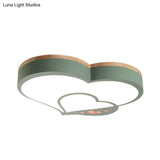 Nordic Love Shaped Led Flush Mount Ceiling Light For Kids Bedroom - Acrylic White/Grey/Green-Wood