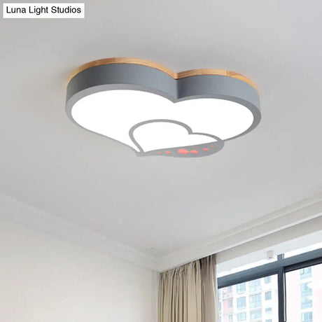 Nordic Love Shaped Led Flush Mount Ceiling Light For Kids Bedroom - Acrylic White/Grey/Green-Wood