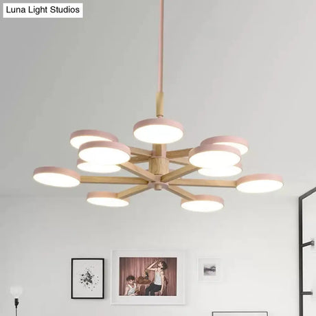 Nordic Macaron Chandelier - 2 Tier Wood & Acrylic Hanging Light