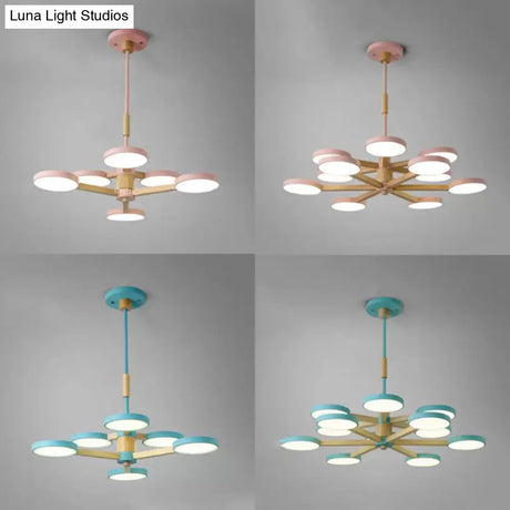 Nordic Macaron Chandelier - 2 Tier Wood & Acrylic Hanging Light