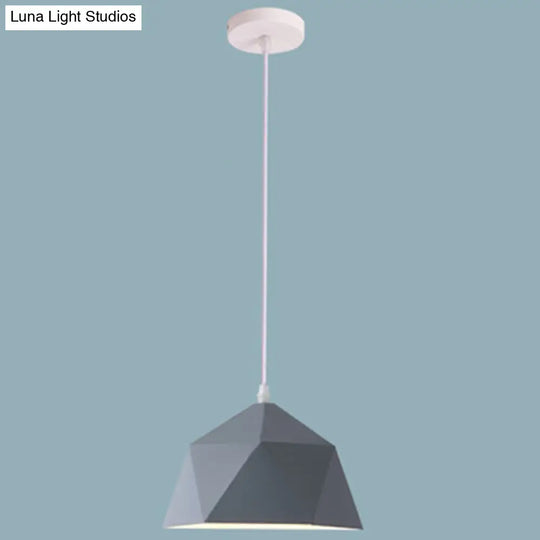Nordic Macarons Style 1-Light Diamond Pendant: Elegant Metal Hanging Lamp For Dining Room Grey / 10