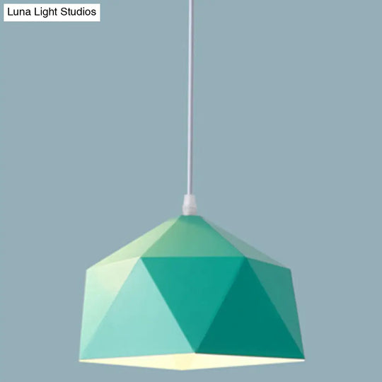 Nordic Macarons Style 1-Light Diamond Pendant: Elegant Metal Hanging Lamp For Dining Room Green / 15
