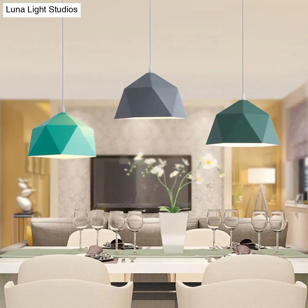 Nordic Macarons Style 1-Light Diamond Pendant: Elegant Metal Hanging Lamp For Dining Room