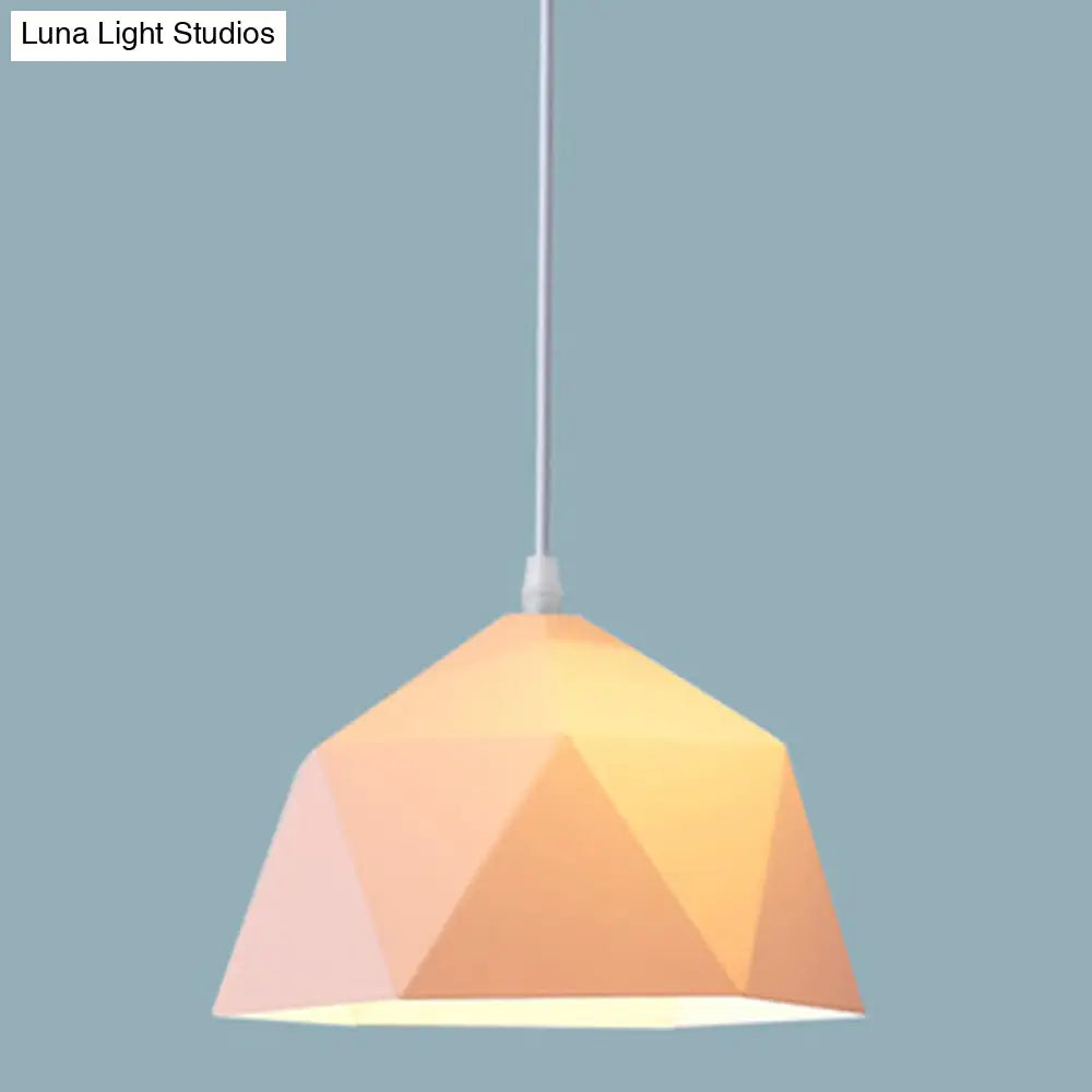 Nordic Macarons Style 1-Light Diamond Pendant: Elegant Metal Hanging Lamp For Dining Room Pink / 15