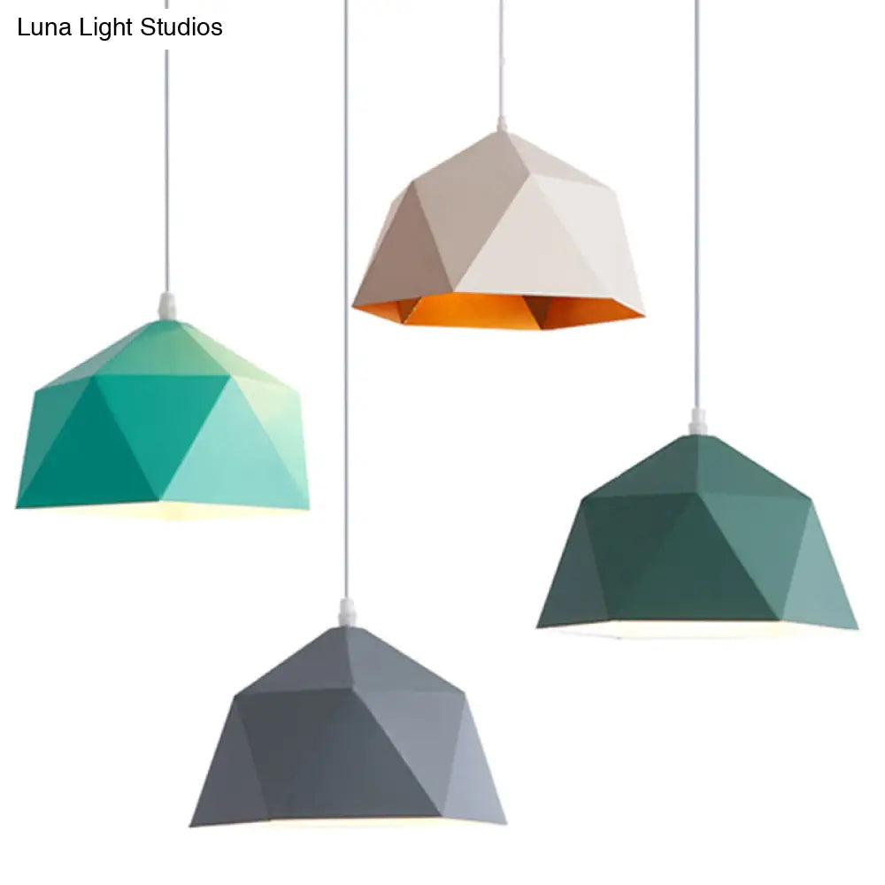 Nordic Macarons Style 1-Light Diamond Pendant Lamp - Modern Metal Dining Room Hanging Lighting