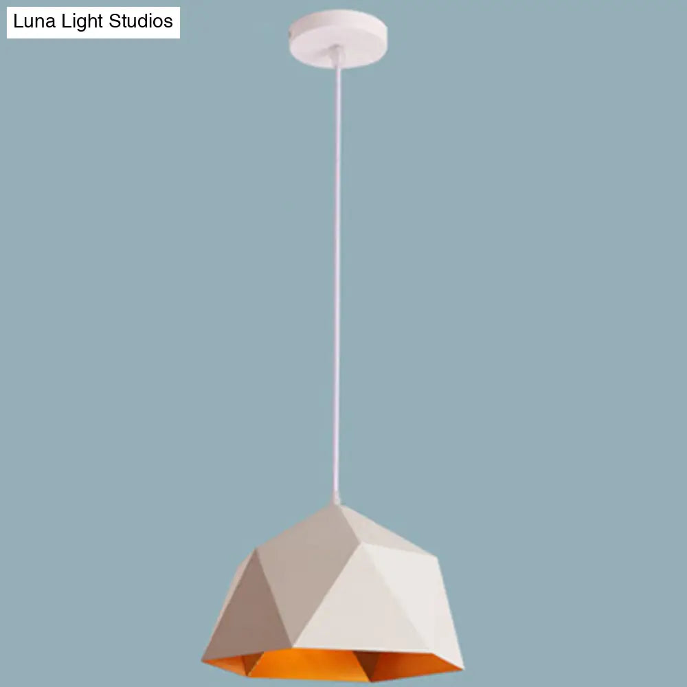 Nordic Macarons Style 1-Light Diamond Pendant: Elegant Metal Hanging Lamp For Dining Room White / 10