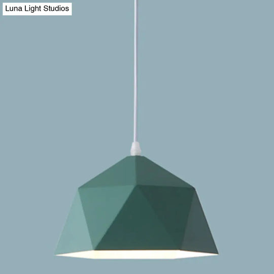 Nordic Macarons Style 1-Light Diamond Pendant: Elegant Metal Hanging Lamp For Dining Room Dark Green