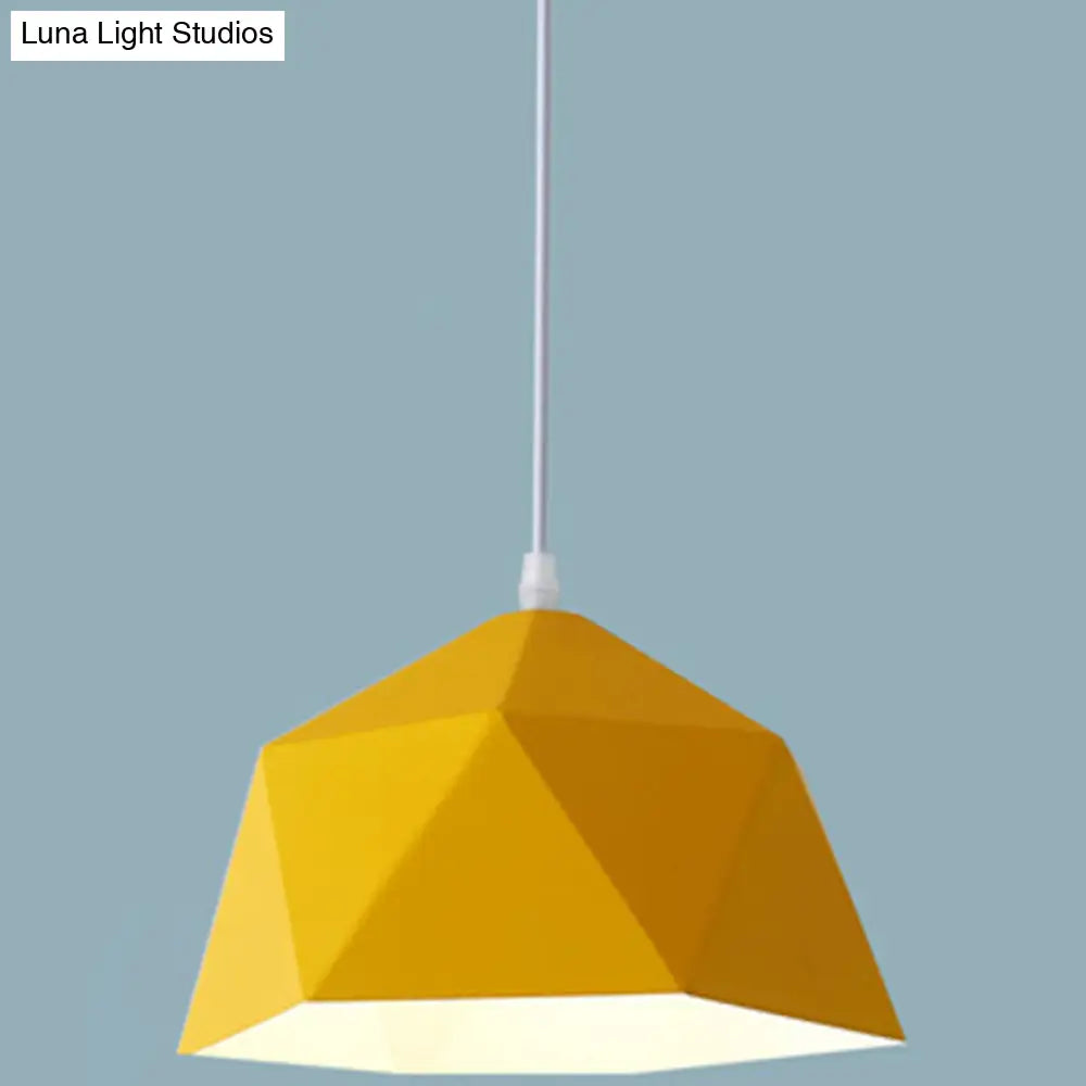 Nordic Macarons Style 1-Light Diamond Pendant: Elegant Metal Hanging Lamp For Dining Room Yellow /