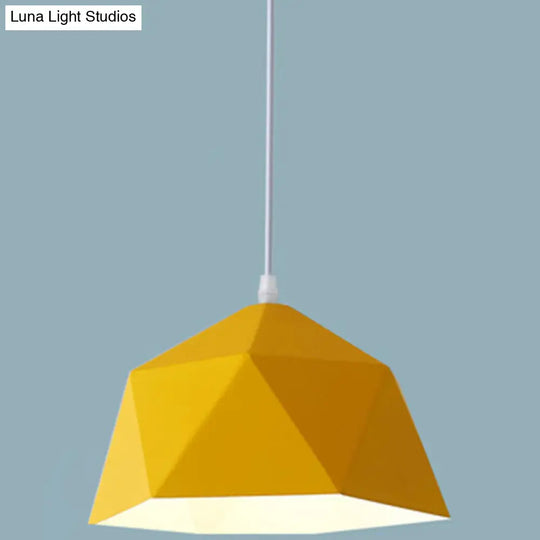 Nordic Macarons Style 1-Light Diamond Pendant: Elegant Metal Hanging Lamp For Dining Room Yellow /