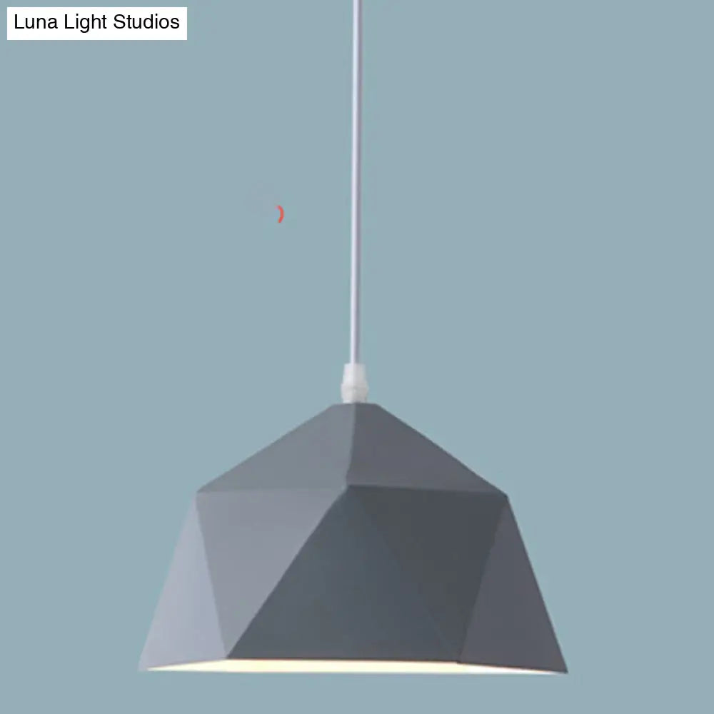 Nordic Macarons Style 1-Light Diamond Pendant: Elegant Metal Hanging Lamp For Dining Room Grey / 15