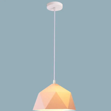 Nordic Macarons Style 1-Light Diamond Pendant Lamp - Modern Metal Dining Room Hanging Lighting Pink