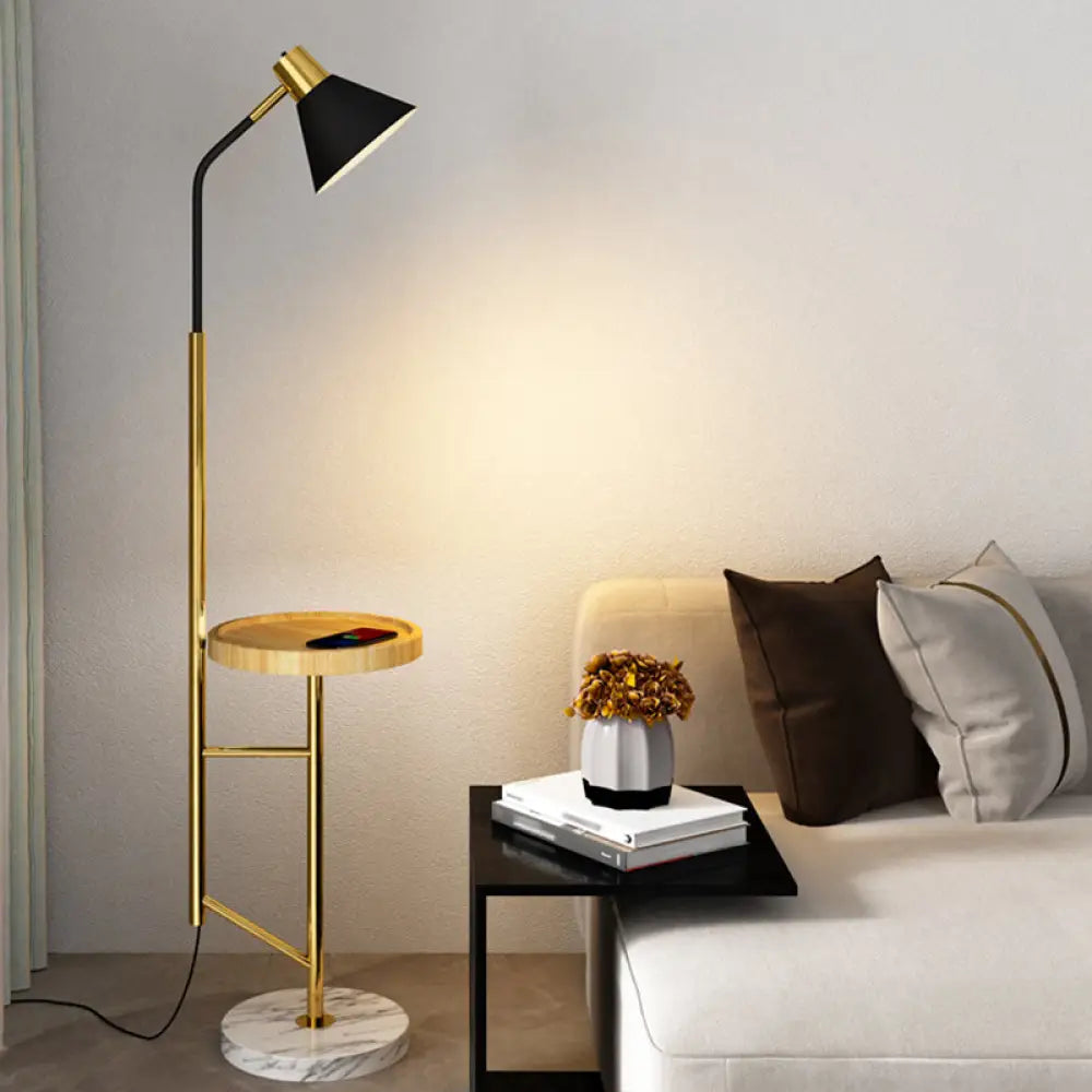 Nordic Metal 1-Head Floor Lamp With Cone Shade - Living Room Task Lighting Wood
