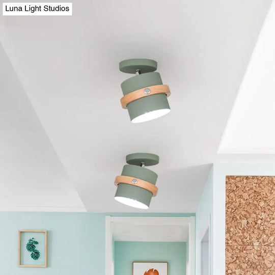 Nordic Metal 1 - Light Flush Mount Ceiling Lamp With Pivot Joint - Wood Finish And Color Options