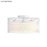 Nordic Metal 3 - Light Semi Flush Mount Lamp With Round Iron Cage For Bedroom Ceiling - Black/White
