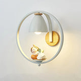 Nordic Metal Bell Wall Lamp - White Sconce Lighting With Ring And Figurine Deco / Boy