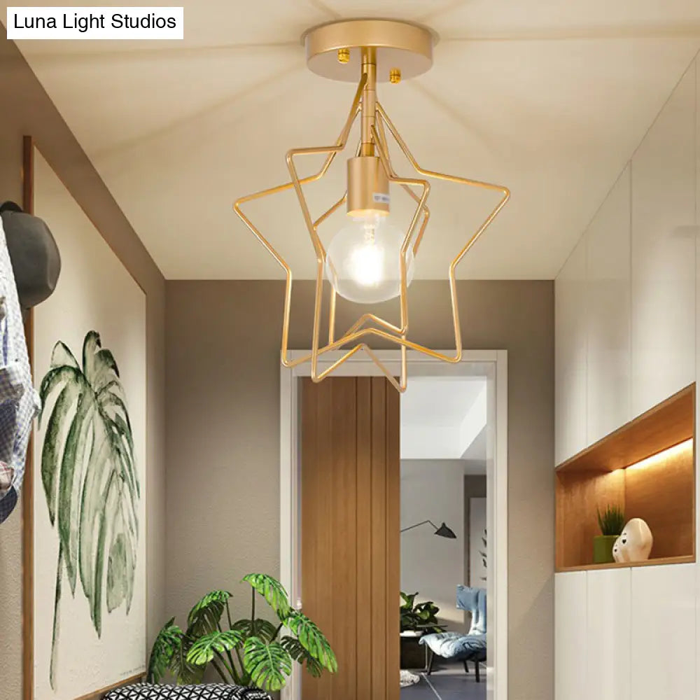 Nordic Metal Ceiling Mounted Lamp - Geometric Semi Flush Light For Corridor