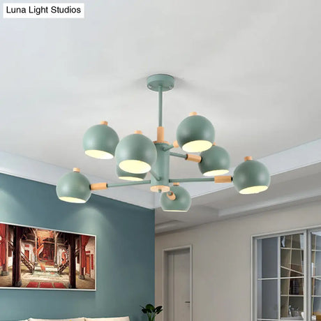 Nordic Metal Chandelier - Multi-Head Pendant Lighting In Green Grey And White