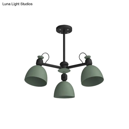 Nordic Metal Dome Pendant Chandelier with Adjustable Node Blue/Green 3 Bulb Lamp Fixture