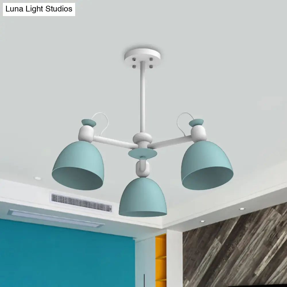 Nordic Metal Dome Pendant Chandelier with Adjustable Node Blue/Green 3 Bulb Lamp Fixture