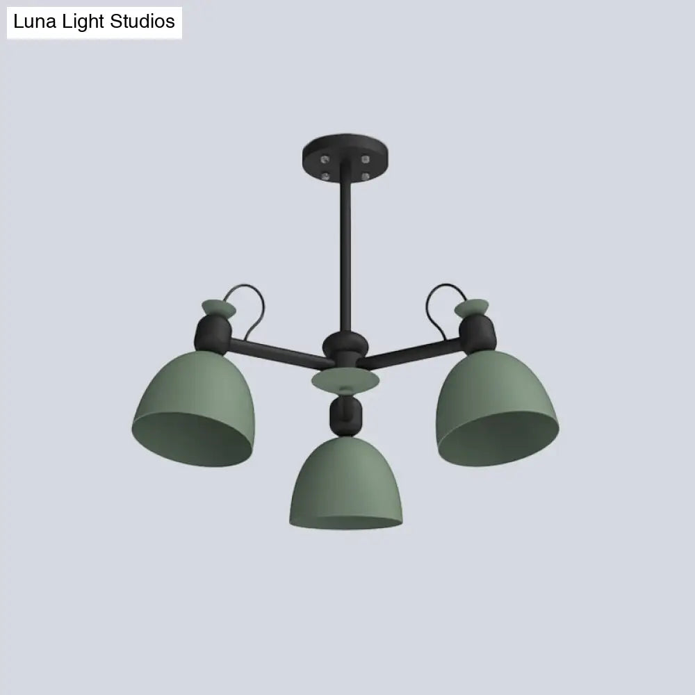 Nordic Metal Dome Pendant Chandelier with Adjustable Node Blue/Green 3 Bulb Lamp Fixture