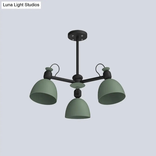 Nordic Metal Dome Pendant Chandelier with Adjustable Node Blue/Green 3 Bulb Lamp Fixture