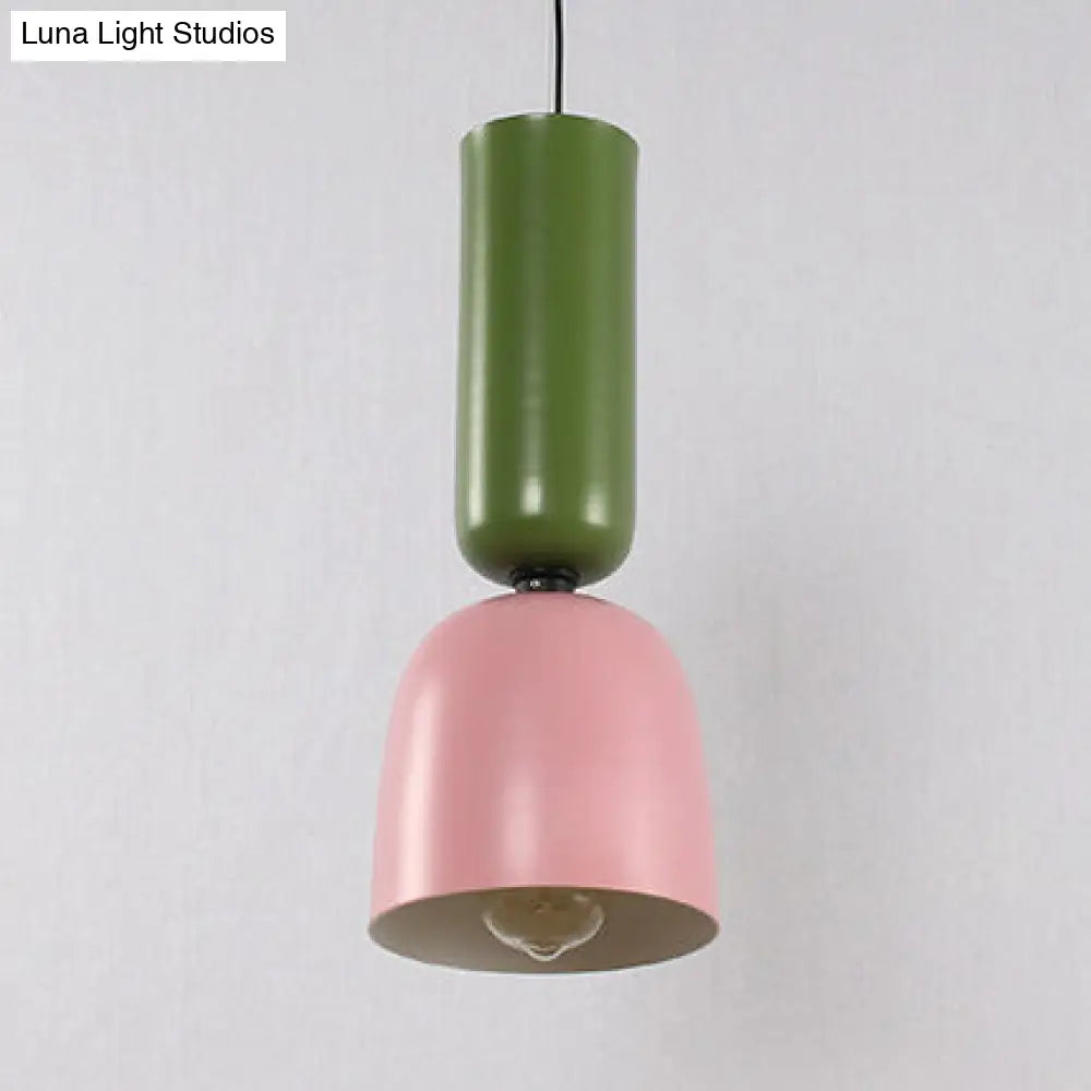 Nordic Double Cone Ceiling Pendant Light - 1 In Green/Pink Blue/Black Or Brown/Yellow Green-Pink