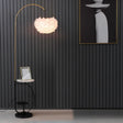 Nordic Metal Fishing Rod Standing Floor Lamp With 2-Tier Tray And Feather Shade White