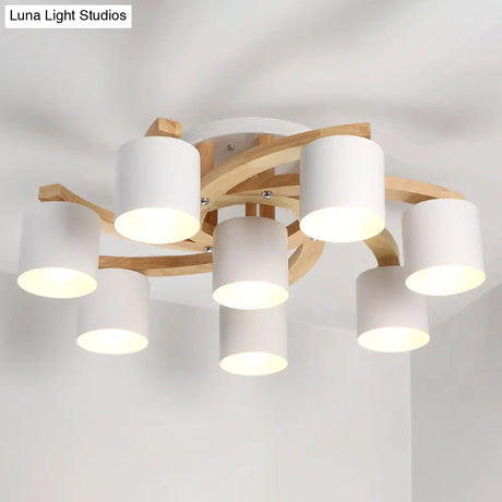 Nordic Metal Flush Mount Light For Living Room Villa - Cylinder Shade Semi Ceiling Lamp