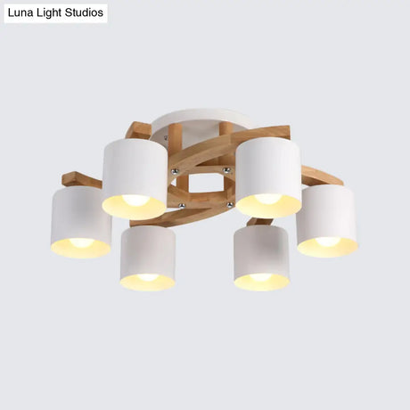 Nordic Metal Flush Mount Light For Living Room Villa - Cylinder Shade Semi Ceiling Lamp