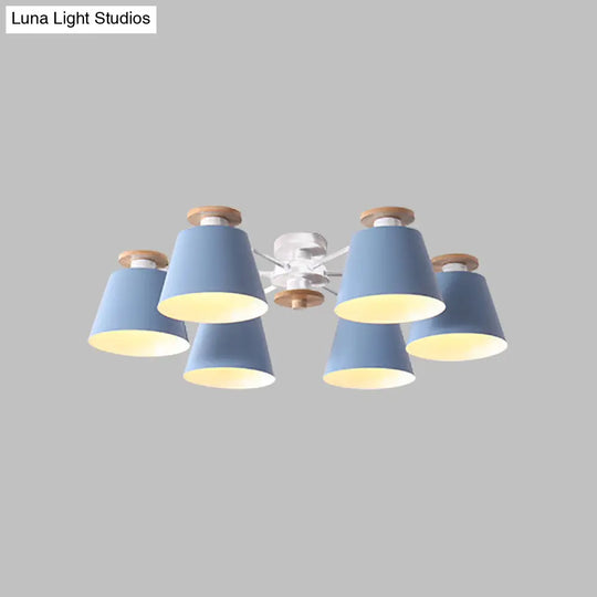 Nordic Metal Flushmount Ceiling Lamp - 6 Heads With Yellow/Blue Shades