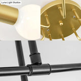 Nordic Metal Gold/Black Swirl Semi Flush Mount Ceiling Light - 6 Lights For Living Room