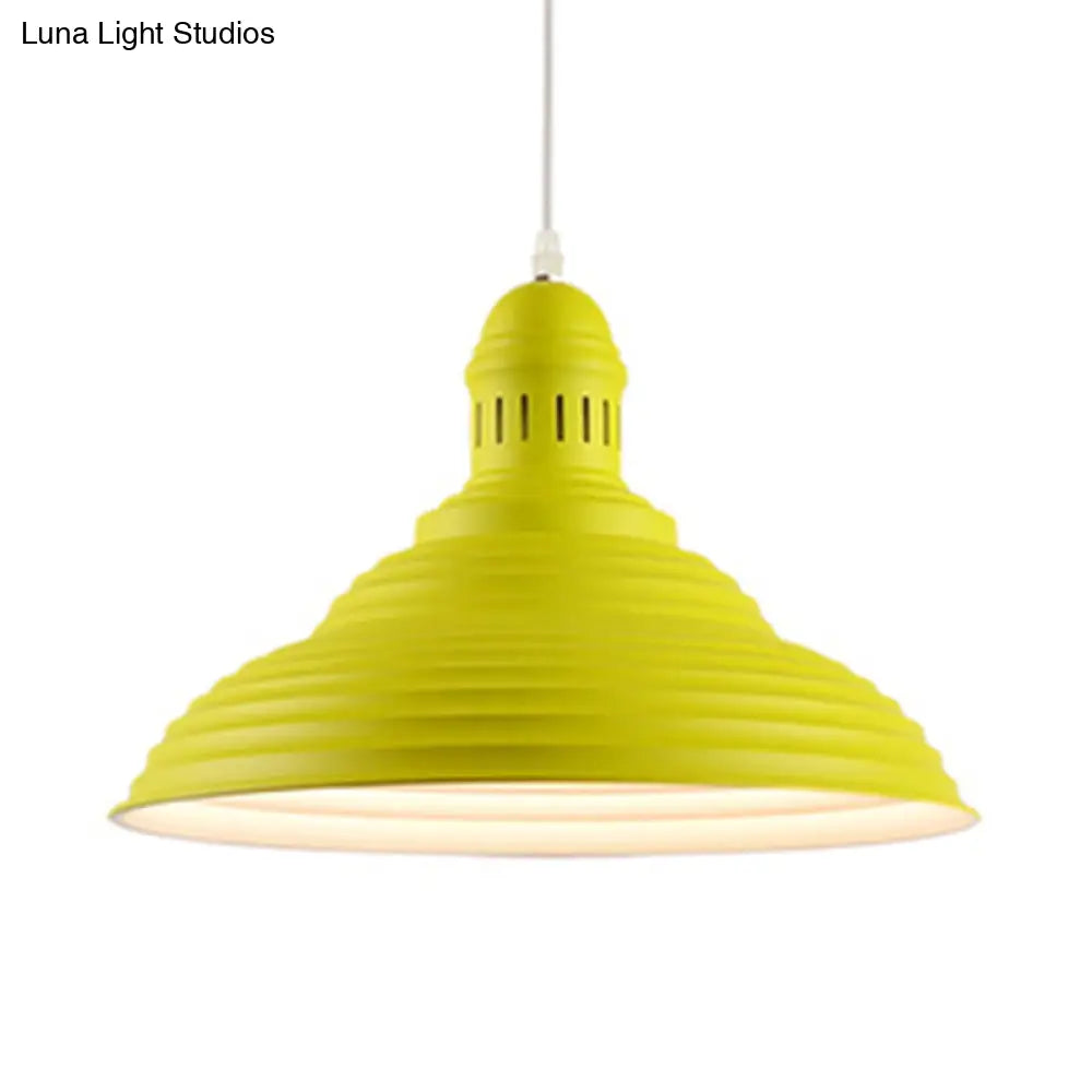 Nordic Metal Pot-Lid Shade Pendant Light Stylish Hanging Ceiling Lamp For Dining Room With Ruffle