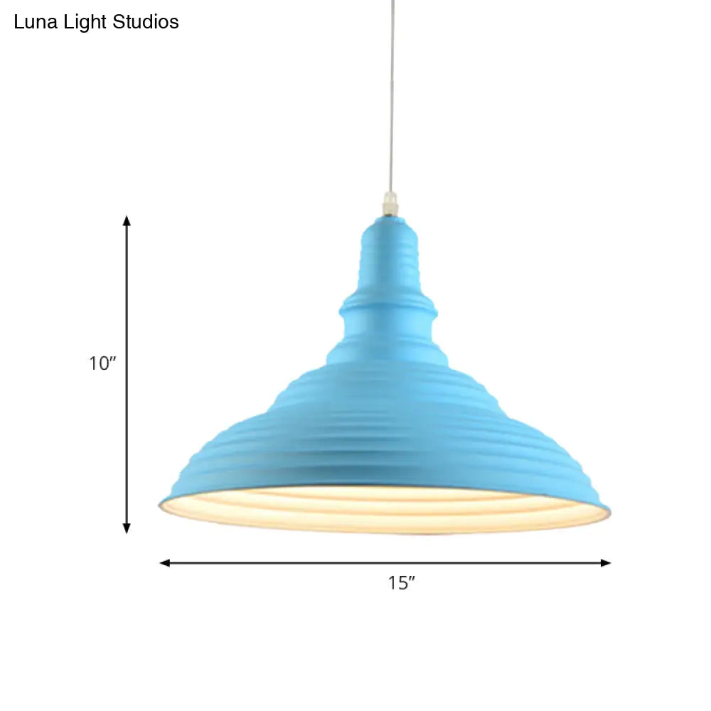 Nordic Metal Hanging Ceiling Light With Ruffle Design In Gray/Pink/Yellow For Dining Room