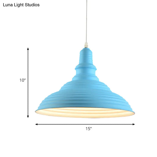 Nordic Metal Hanging Ceiling Light With Ruffle Design In Gray/Pink/Yellow For Dining Room