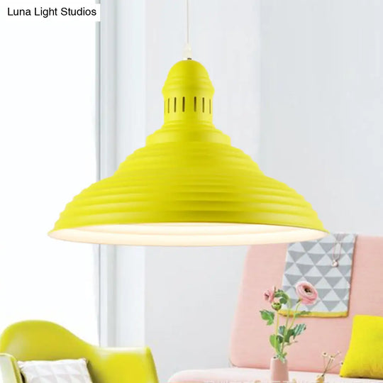Nordic Metal Hanging Ceiling Light With Ruffle Design In Gray/Pink/Yellow For Dining Room Yellow