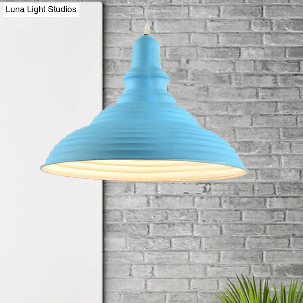 Nordic Metal Hanging Ceiling Light With Ruffle Design In Gray/Pink/Yellow For Dining Room