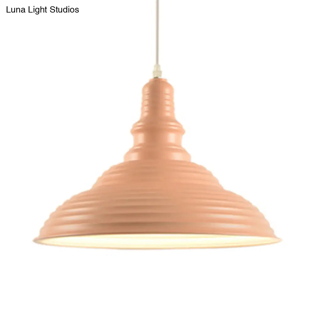 Nordic Metal Hanging Ceiling Light With Ruffle Design In Gray/Pink/Yellow For Dining Room
