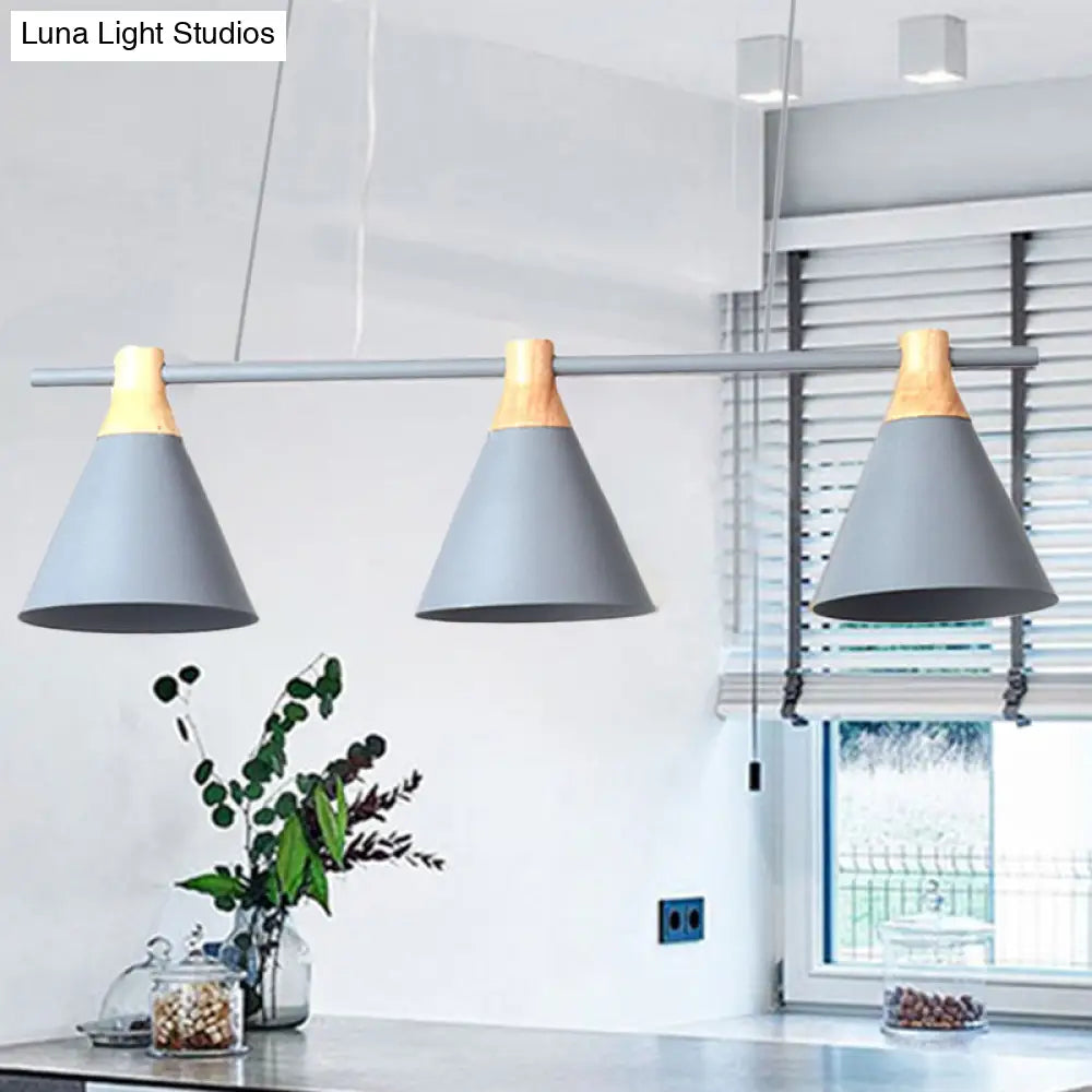 Nordic Metal Hanging Chandelier - Triple Light Cone Shade In Green/Grey/Yellow Perfect For Kitchen