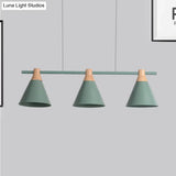 Nordic Metal Hanging Chandelier - Triple Light Cone Shade In Green/Grey/Yellow Perfect For Kitchen