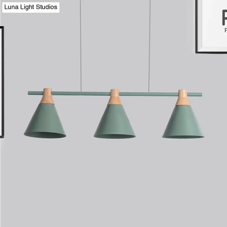 Nordic Metal Hanging Chandelier - Triple Light Cone Shade In Green/Grey/Yellow Perfect For Kitchen