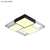 Nordic Metal Led Ceiling Lamp In Black And White - Square Flush Design 18’/21.5’ Width