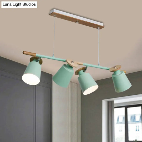 Nordic Metal Linear Chandelier - 4 Head Island Lighting In Green/Grey/White For Restaurants Green