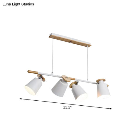 Nordic Metal Linear Chandelier - 4 Head Island Lighting In Green/Grey/White For Restaurants